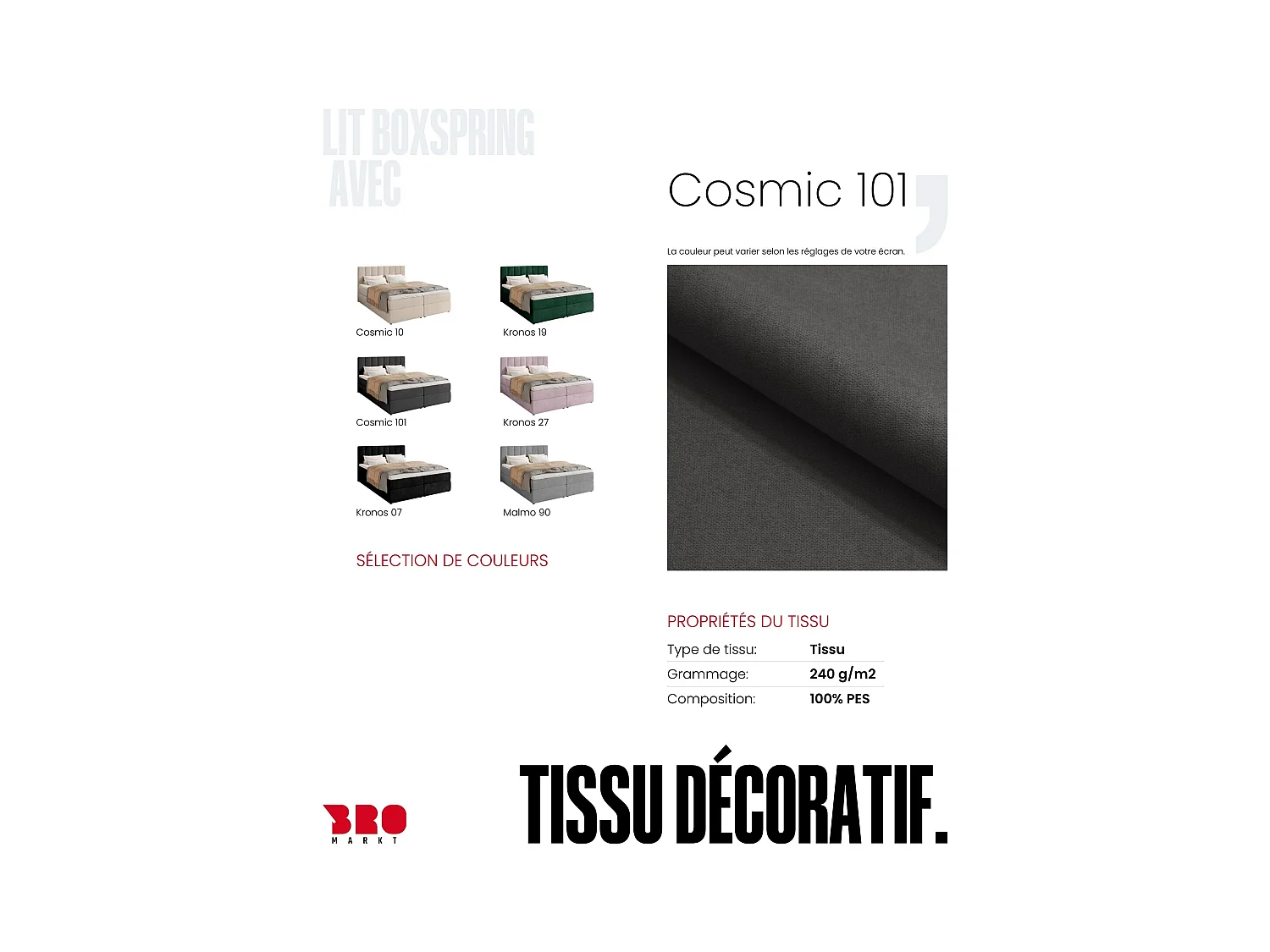 Boxspringbed met hoofdeinde, matras en dekmatras - DENVER - 180x200 - donkergrijs