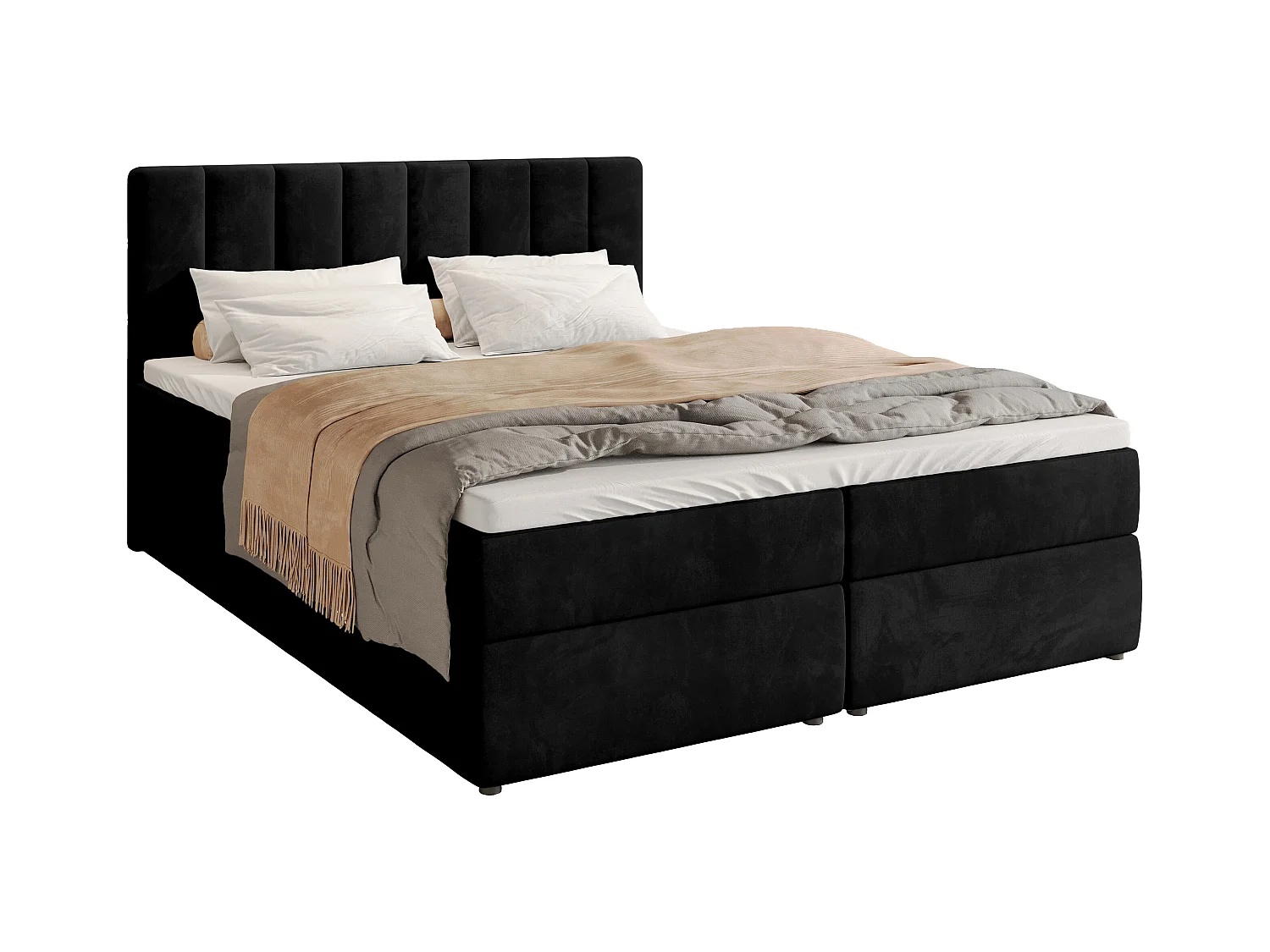 Boxspringbed met hoofdeinde, matras en dekmatras - DENVER - 140x200 - zwart