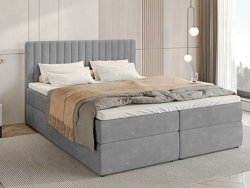 Boxspringbed met hoofdeinde, matras en dekmatras - DREAM - 180x200 - grijs