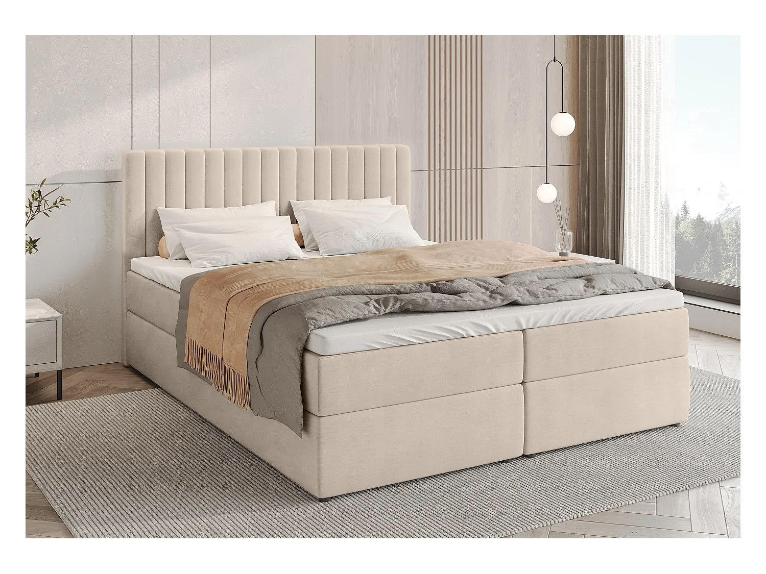 Lit boxspring avec rangement DREAM - matelas - surmatelas - beige - 160x200 cm