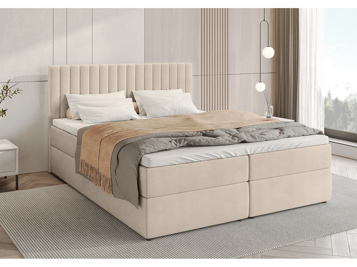 Lit boxspring avec rangement DREAM - matelas - surmatelas - beige - 160x200 cm
