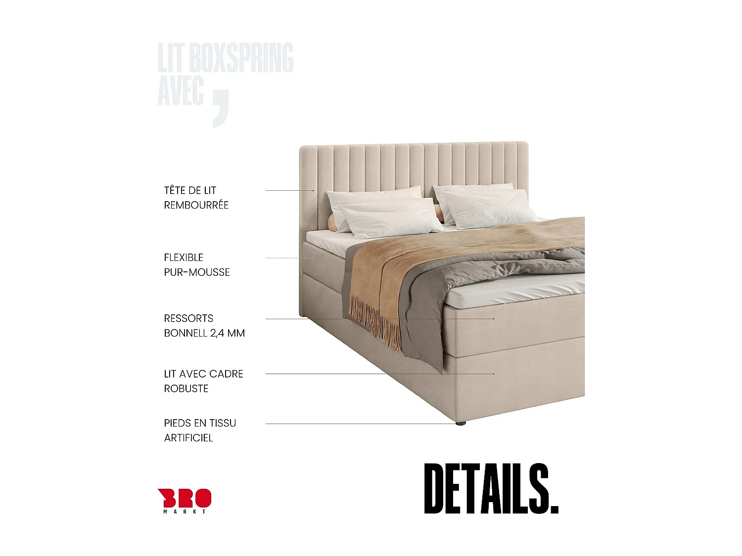 Lit boxspring avec rangement DREAM - matelas - surmatelas - beige - 160x200 cm