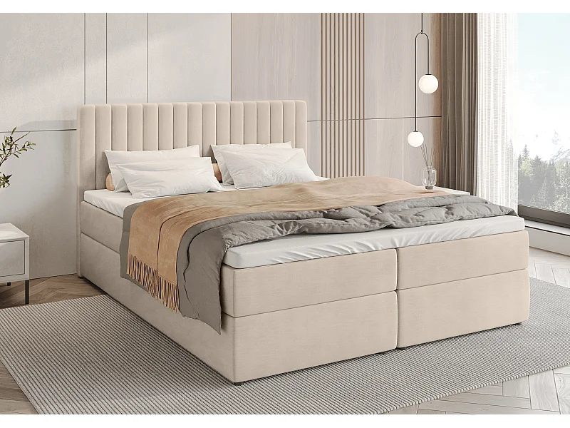 Boxspringbed met hoofdeinde, matras en dekmatras - DREAM - 160x200 - beige