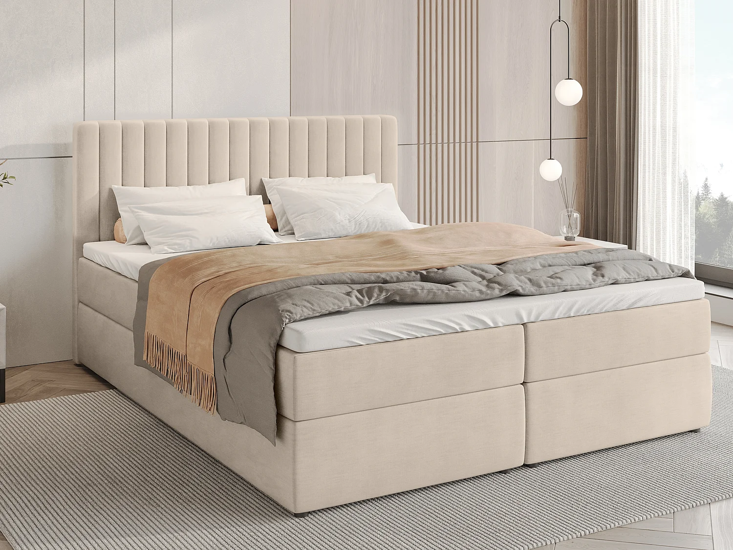 Lit boxspring avec rangement DREAM - matelas - surmatelas - beige - 180x200 cm