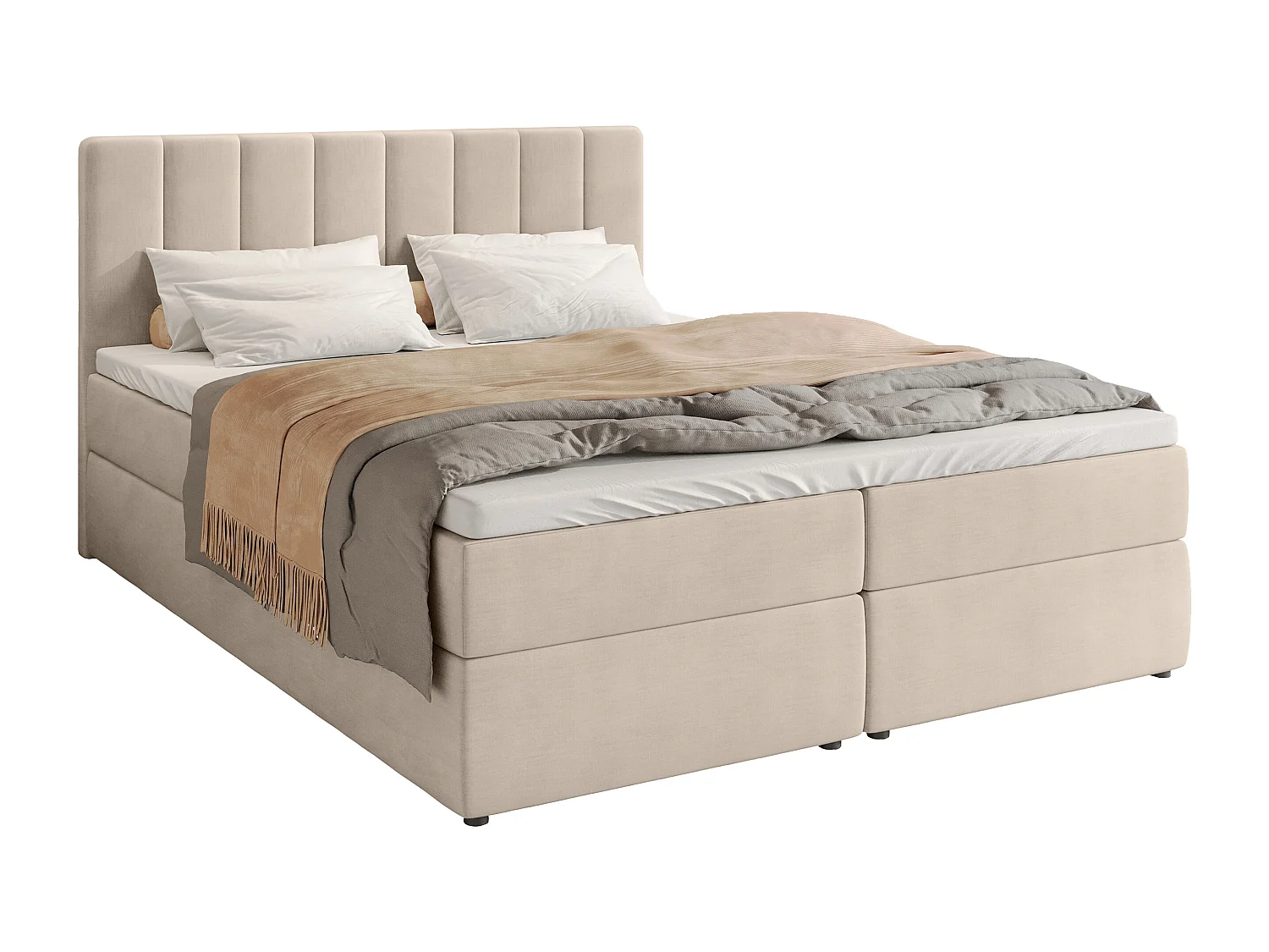 Lit boxspring avec rangement DENVER - matelas - surmatelas - beige - 140x200 cm