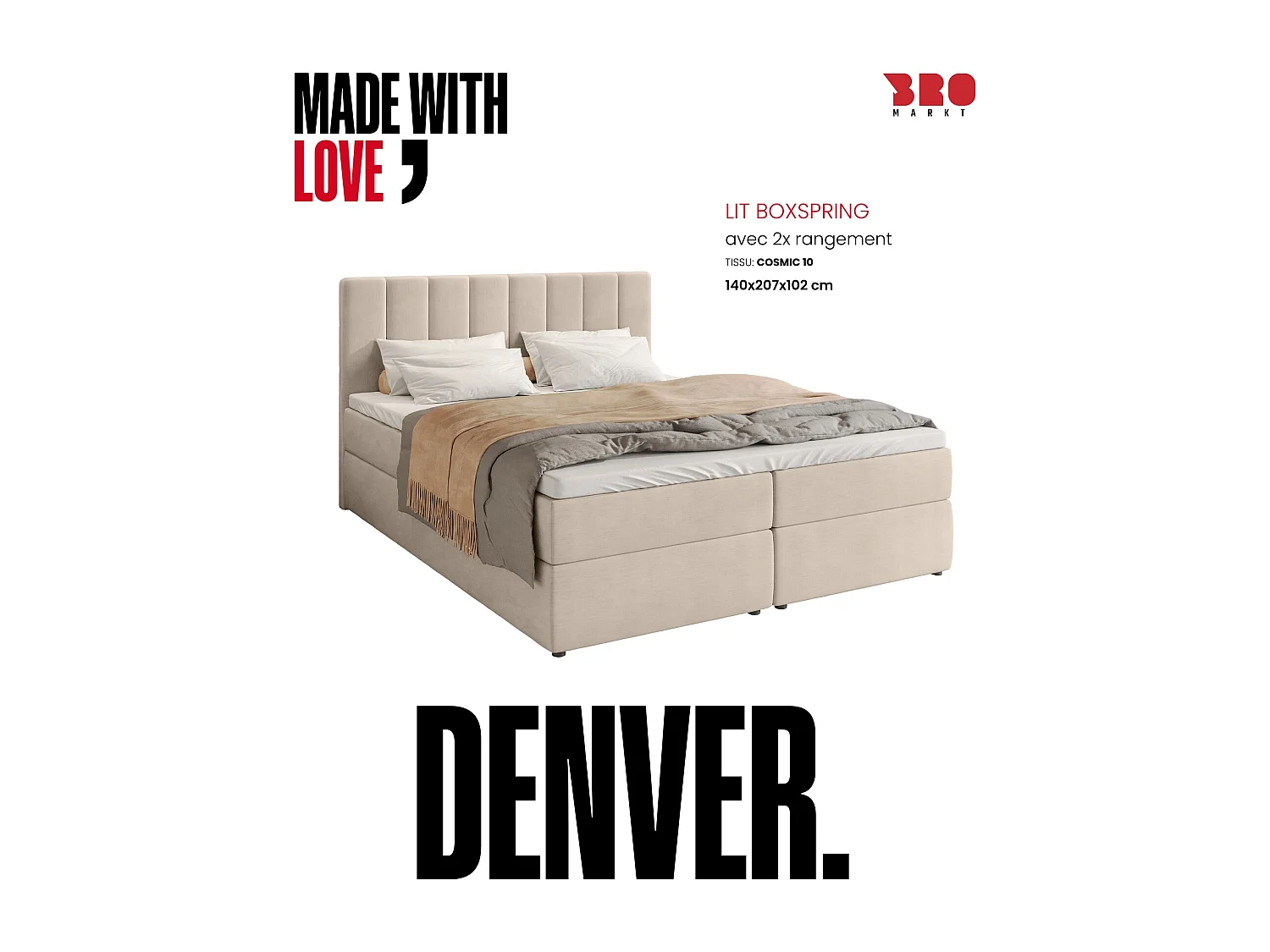 Lit boxspring avec rangement DENVER - matelas - surmatelas - beige - 140x200 cm