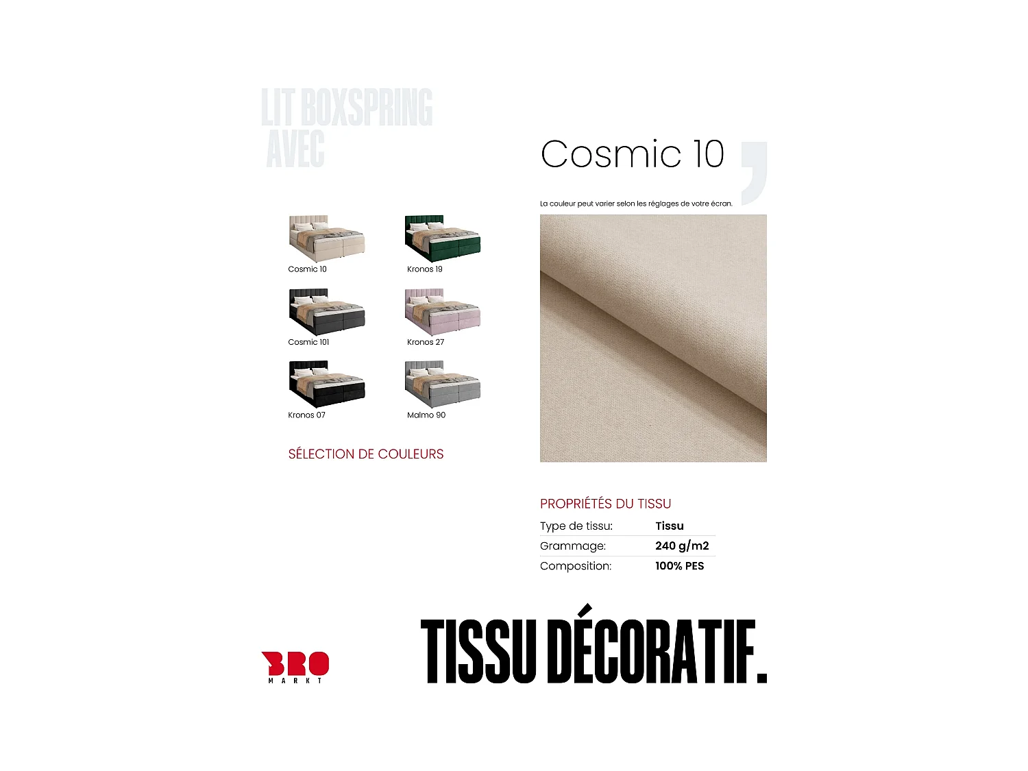 Boxspringbed met hoofdeinde, matras en dekmatras - DENVER - 180x200 - beige