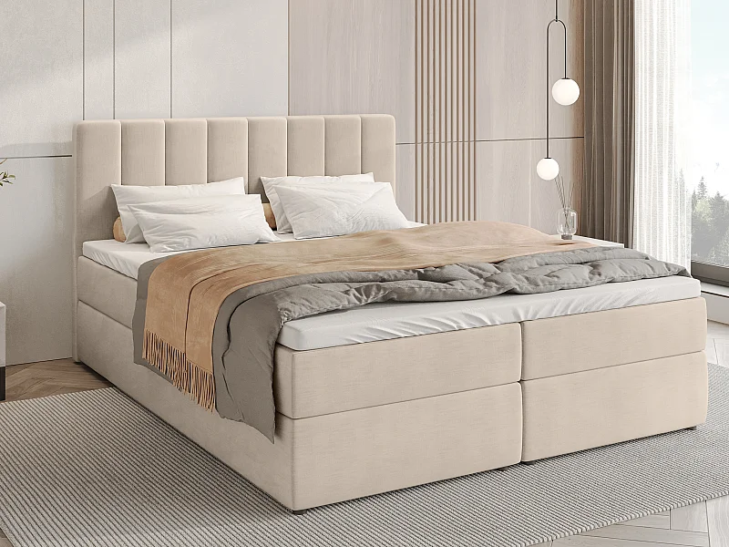 Boxspringbed met hoofdeinde, matras en dekmatras - DENVER - 180x200 - beige