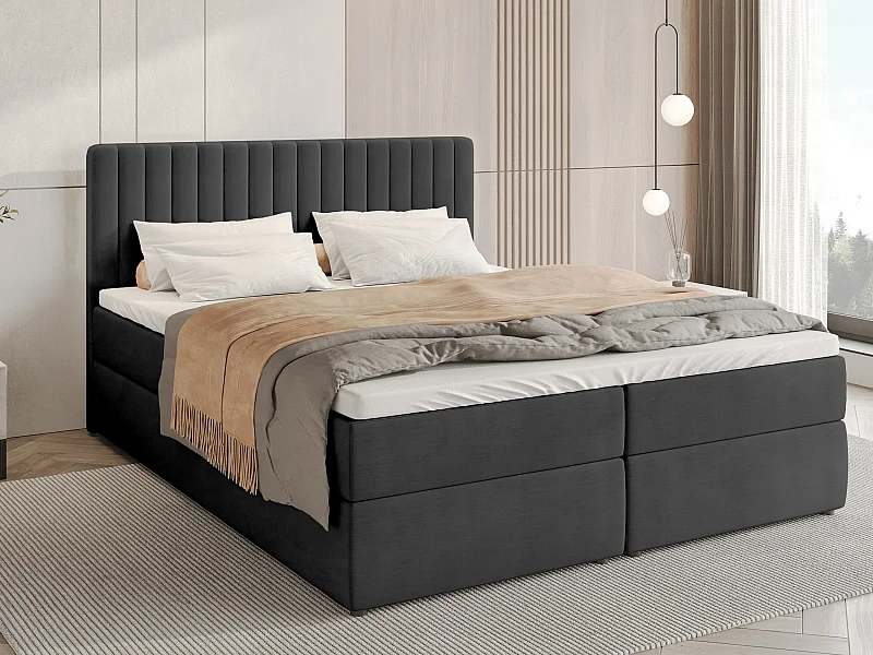 Lit boxspring avec rangement DREAM - matelas - surmatelas - gris foncé - 180x200 cm