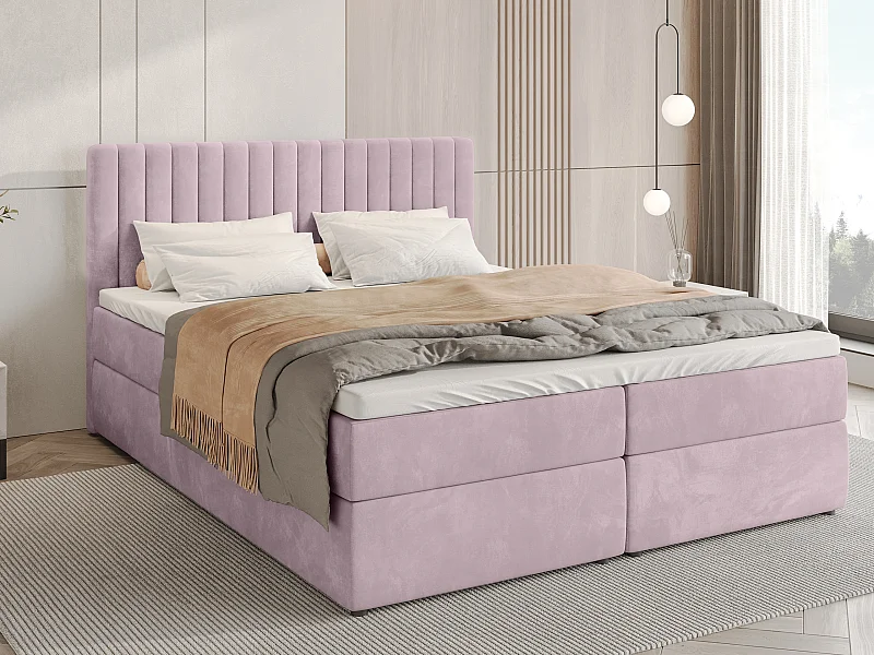 Lit boxspring avec rangement DREAM - matelas - surmatelas - rose - 160x200 cm