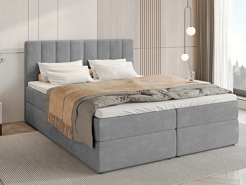Lit boxspring avec rangement DENVER - matelas - surmatelas - gris - 140x200 cm