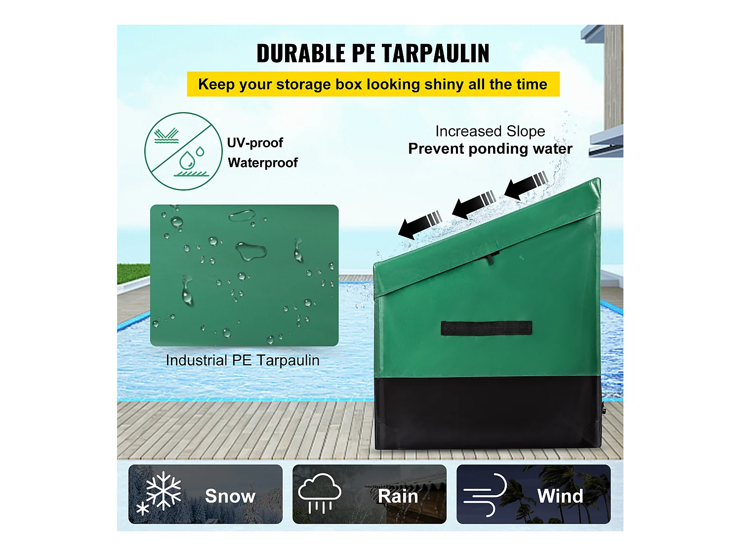 Boîte de Jardin, Boîte de Rangement Succebuy Coffre de Rangement pour Terrasse Extérieure de 660L, Bâche PE Imperméable