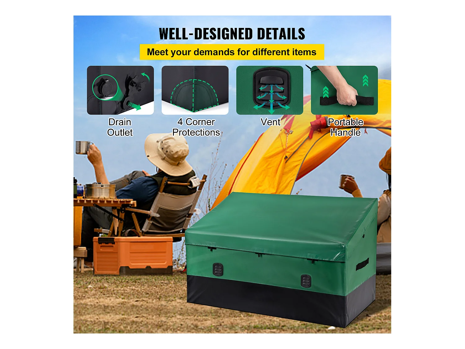 Boîte de Jardin, Boîte de Rangement Succebuy Coffre de Rangement pour Terrasse Extérieure de 660L, Bâche PE Imperméable