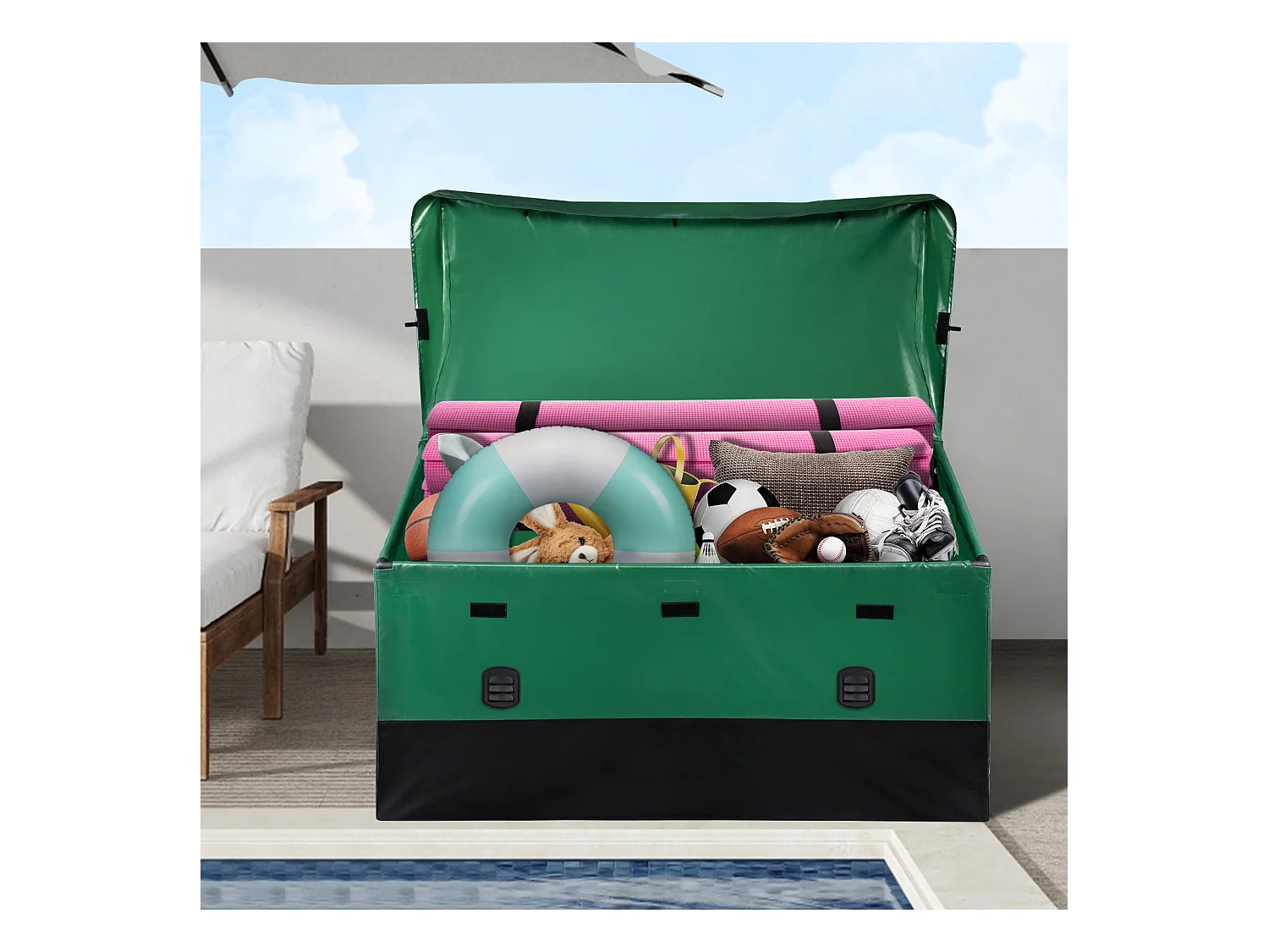 Boîte de Jardin, Boîte de Rangement Succebuy Coffre de Rangement pour Terrasse Extérieure de 660L, Bâche PE Imperméable