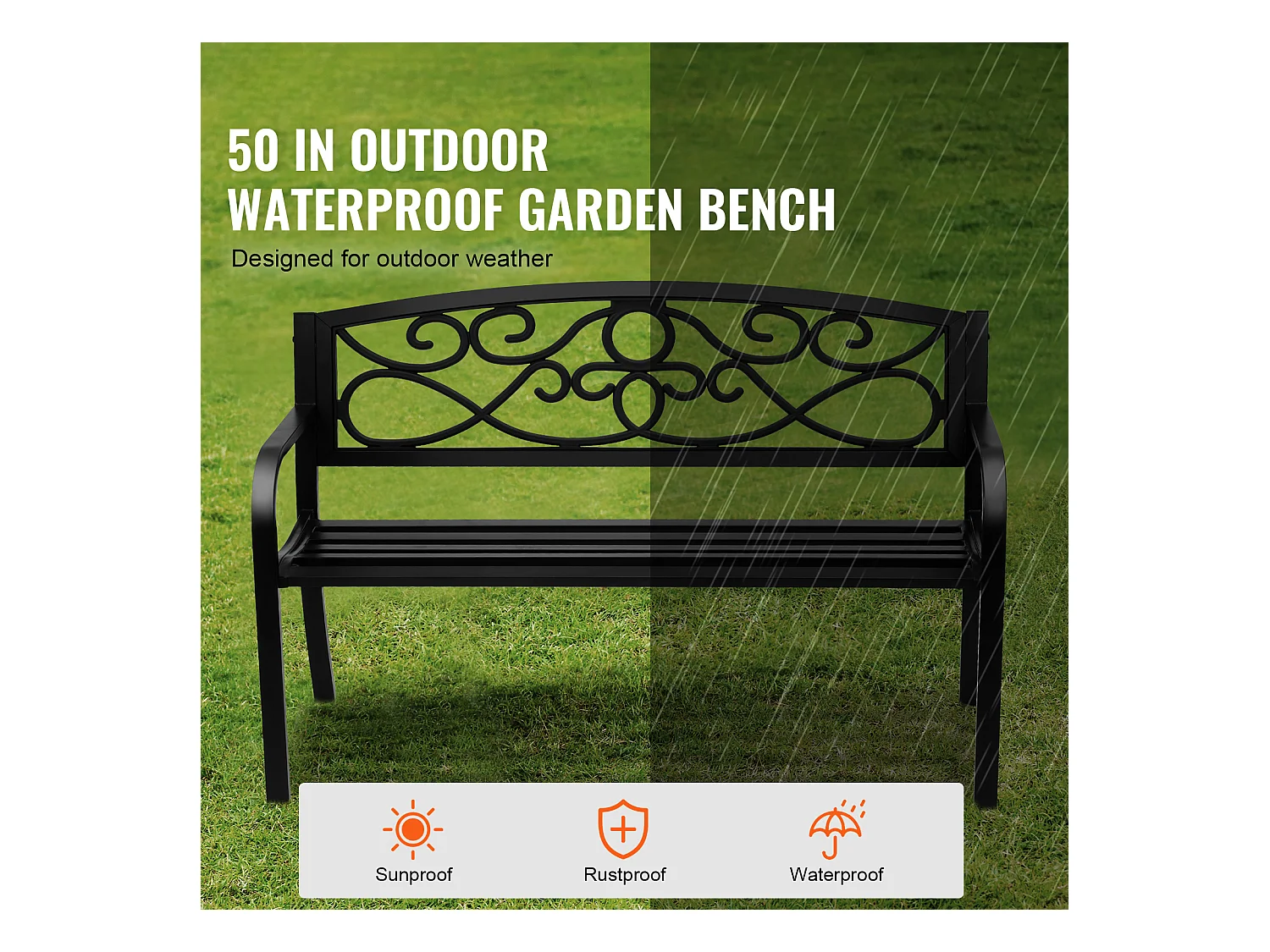 Banc d'Extérieur SucceBuy Banc de Jardin en Métal de 127cm, 250 kg pour Patio, Cour, Porche - Gris