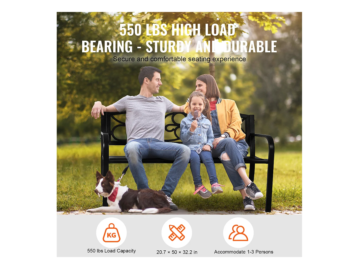 Banc d'Extérieur SucceBuy Banc de Jardin en Métal de 127cm, 250 kg pour Patio, Cour, Porche - Gris