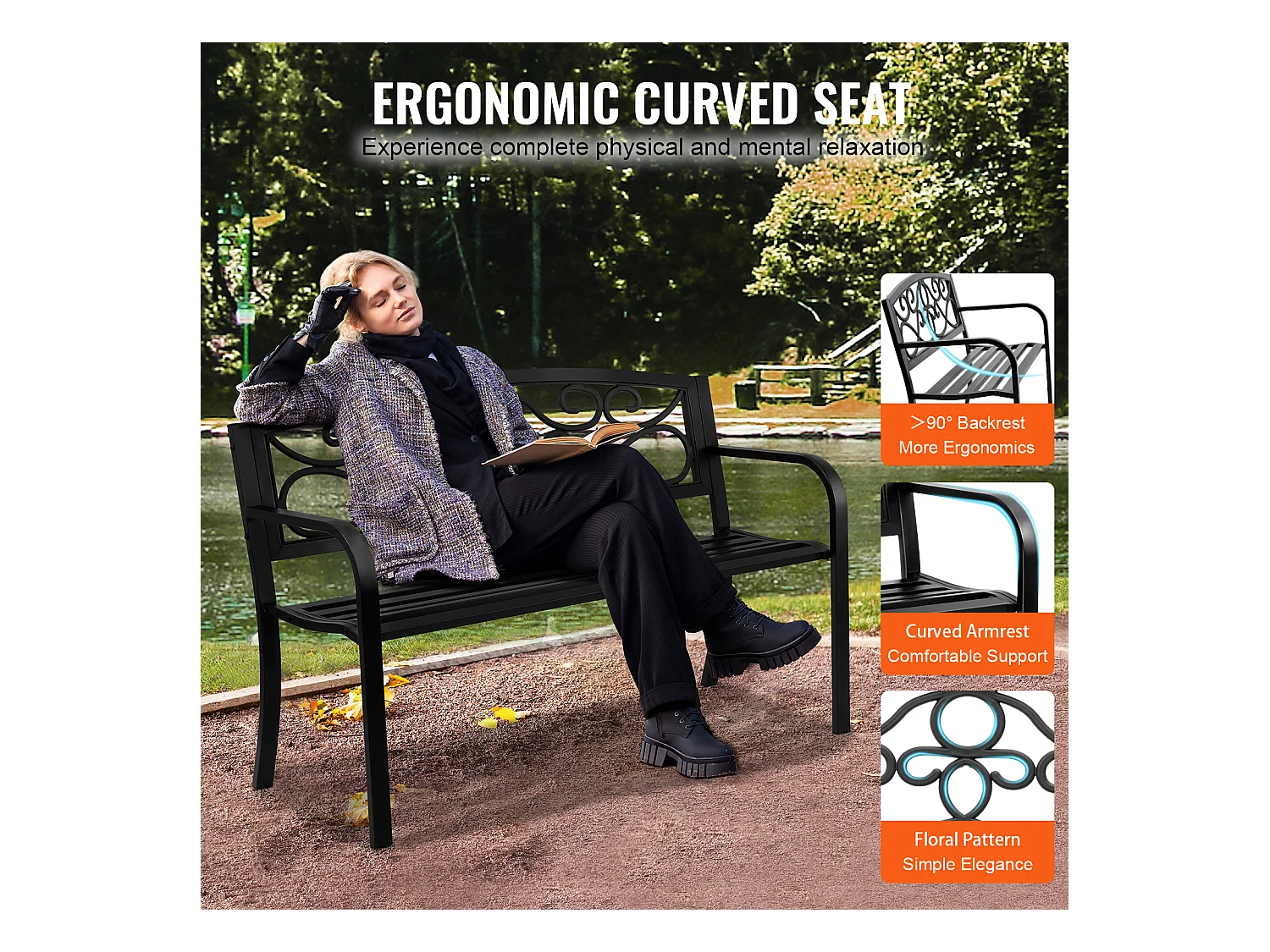 Banc d'Extérieur SucceBuy Banc de Jardin en Métal de 127cm, 250 kg pour Patio, Cour, Porche - Gris