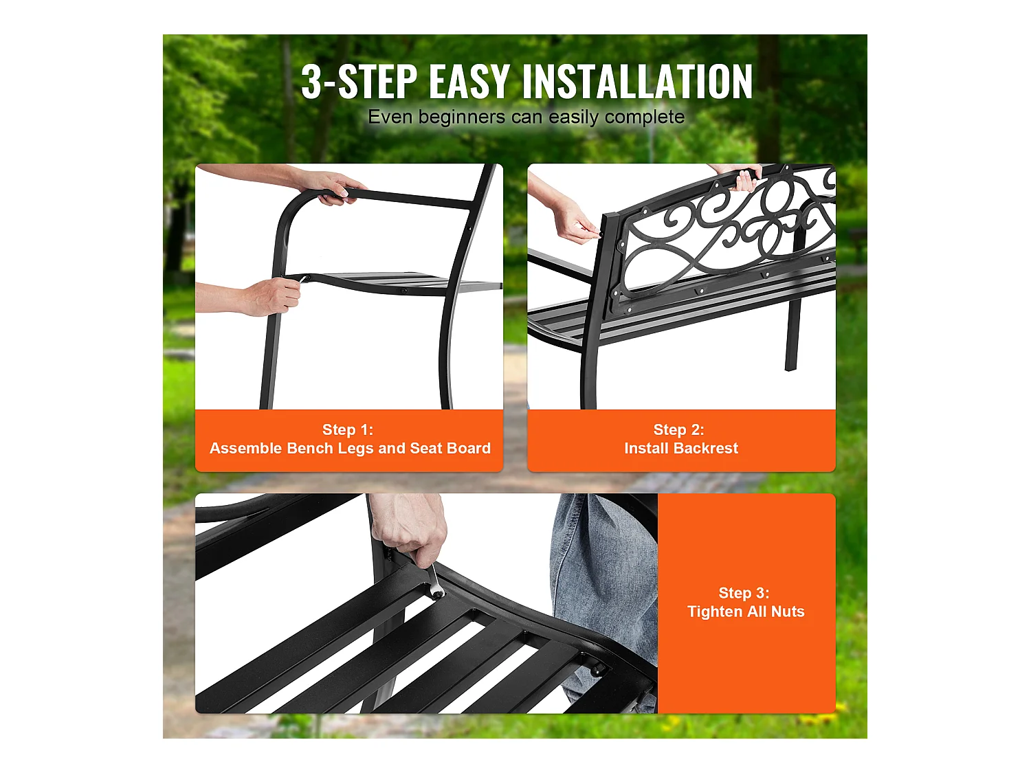 Banc d'Extérieur SucceBuy Banc de Jardin en Métal de 127cm, 250 kg pour Patio, Cour, Porche - Gris