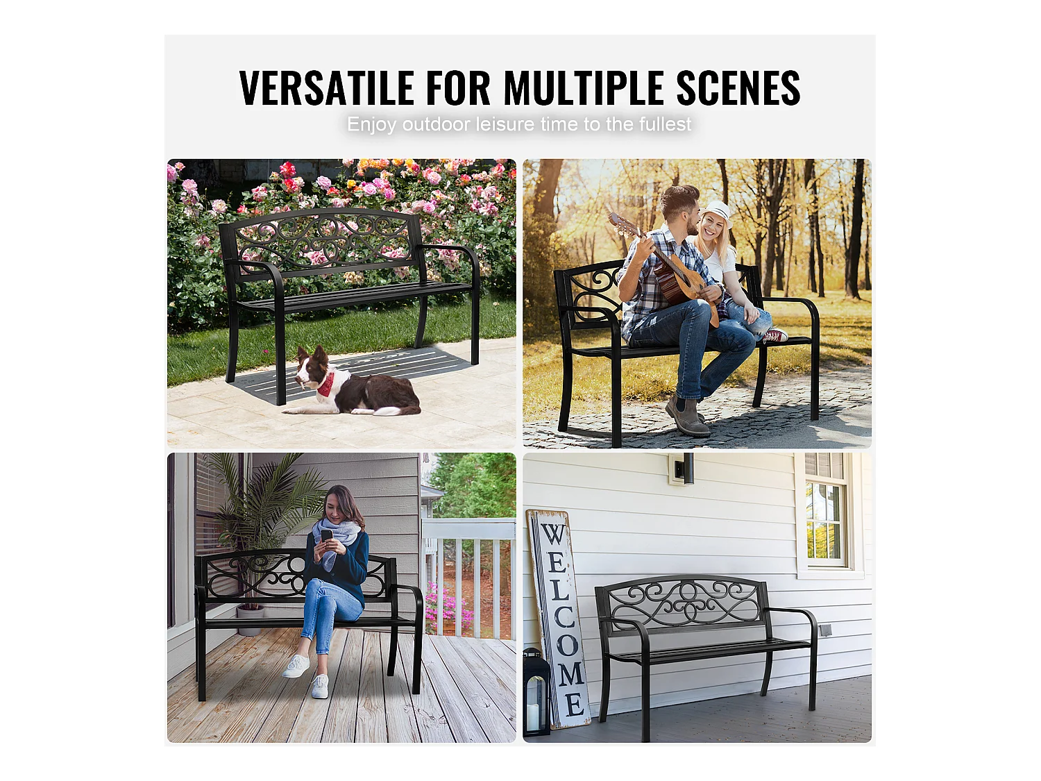 Banc d'Extérieur SucceBuy Banc de Jardin en Métal de 127cm, 250 kg pour Patio, Cour, Porche - Gris