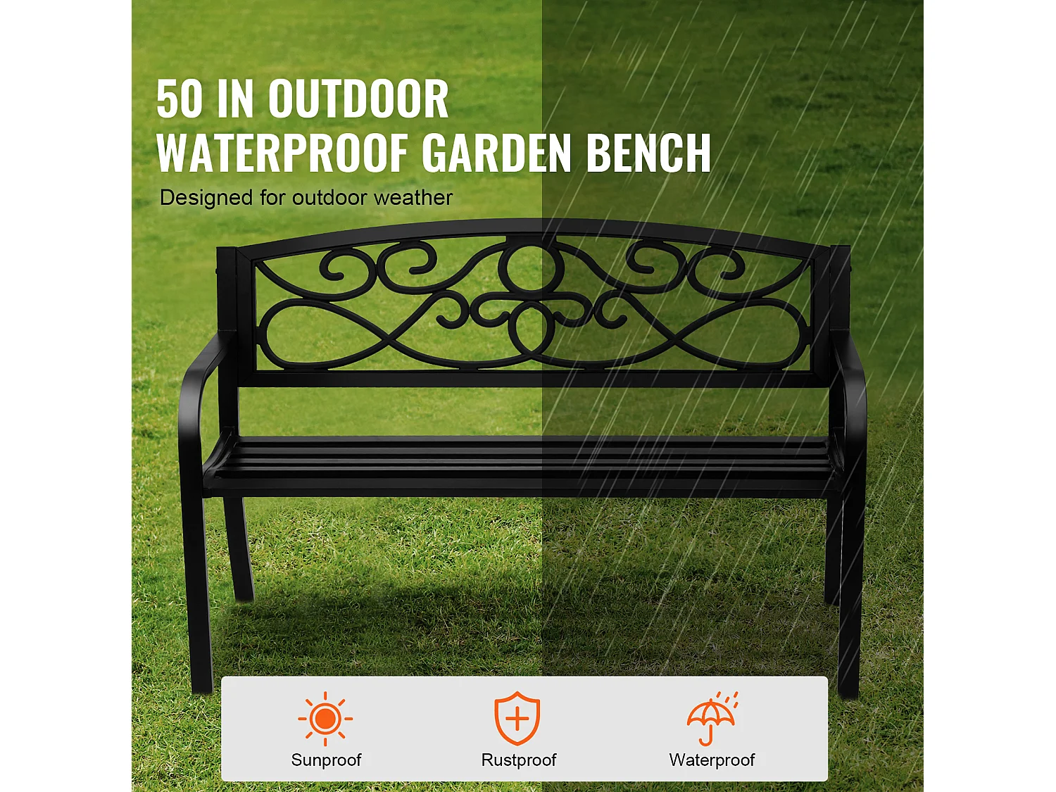 Banc d'Extérieur SucceBuy Banc de Jardin en Métal de 127cm, 250 kg pour Patio, Cour, Porche - Gris