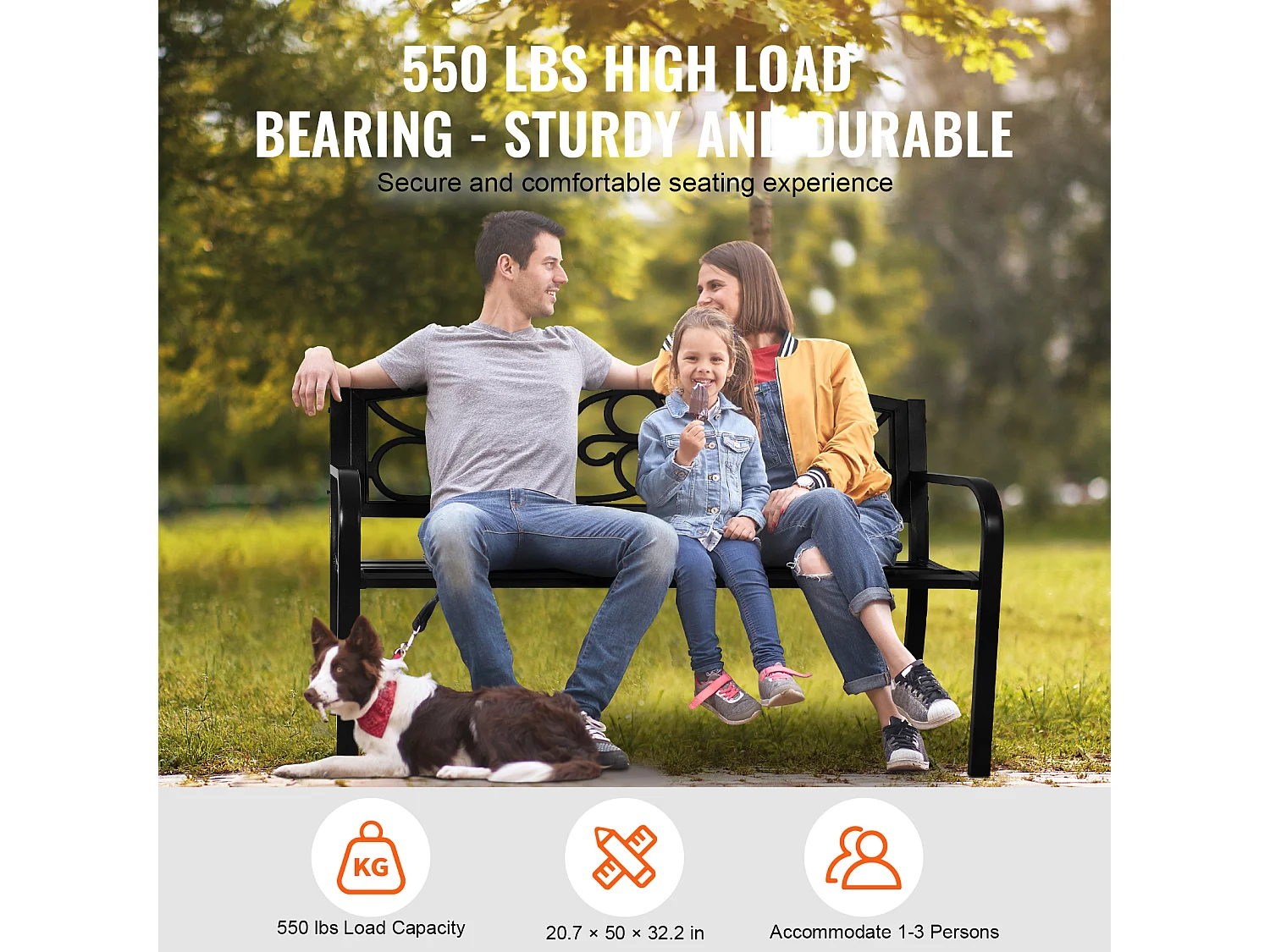 Banc d'Extérieur SucceBuy Banc de Jardin en Métal de 127cm, 250 kg pour Patio, Cour, Porche - Gris