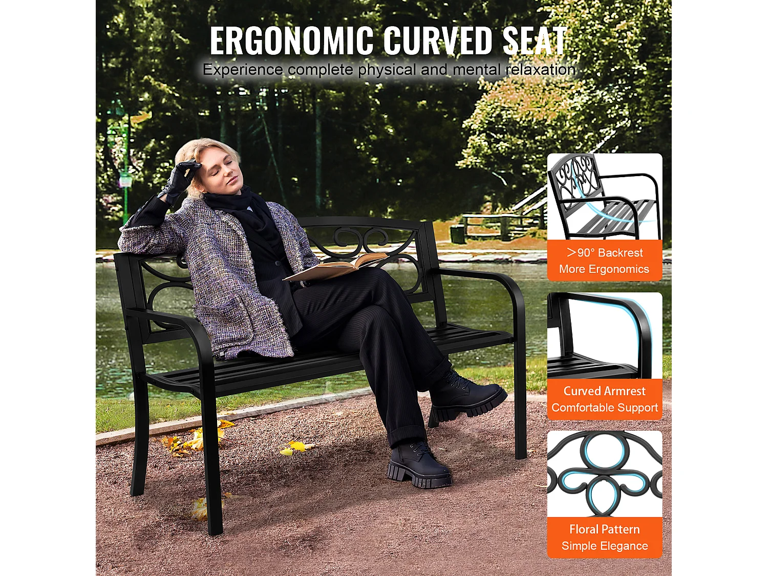 Banc d'Extérieur SucceBuy Banc de Jardin en Métal de 127cm, 250 kg pour Patio, Cour, Porche - Gris