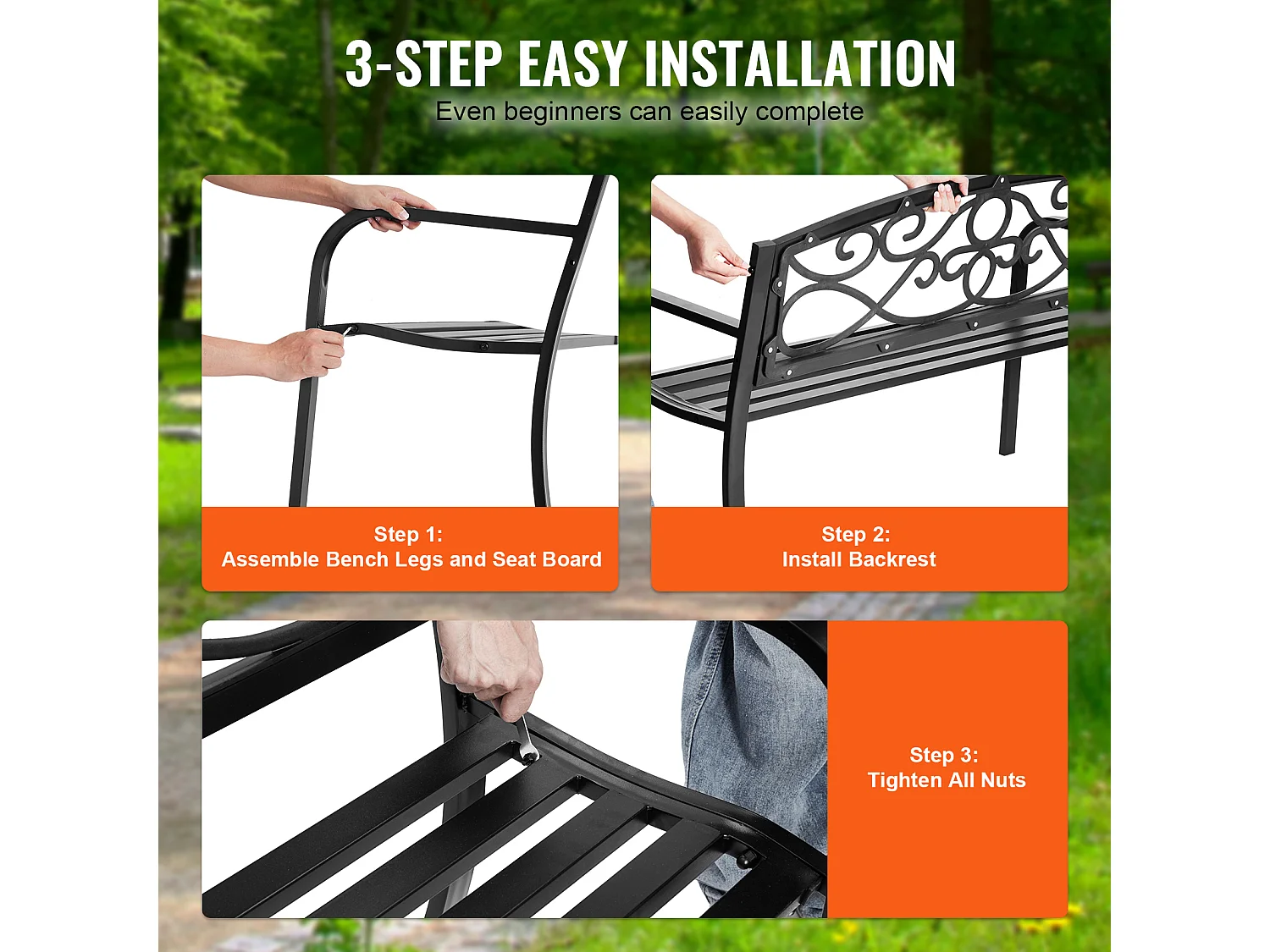 Banc d'Extérieur SucceBuy Banc de Jardin en Métal de 127cm, 250 kg pour Patio, Cour, Porche - Gris