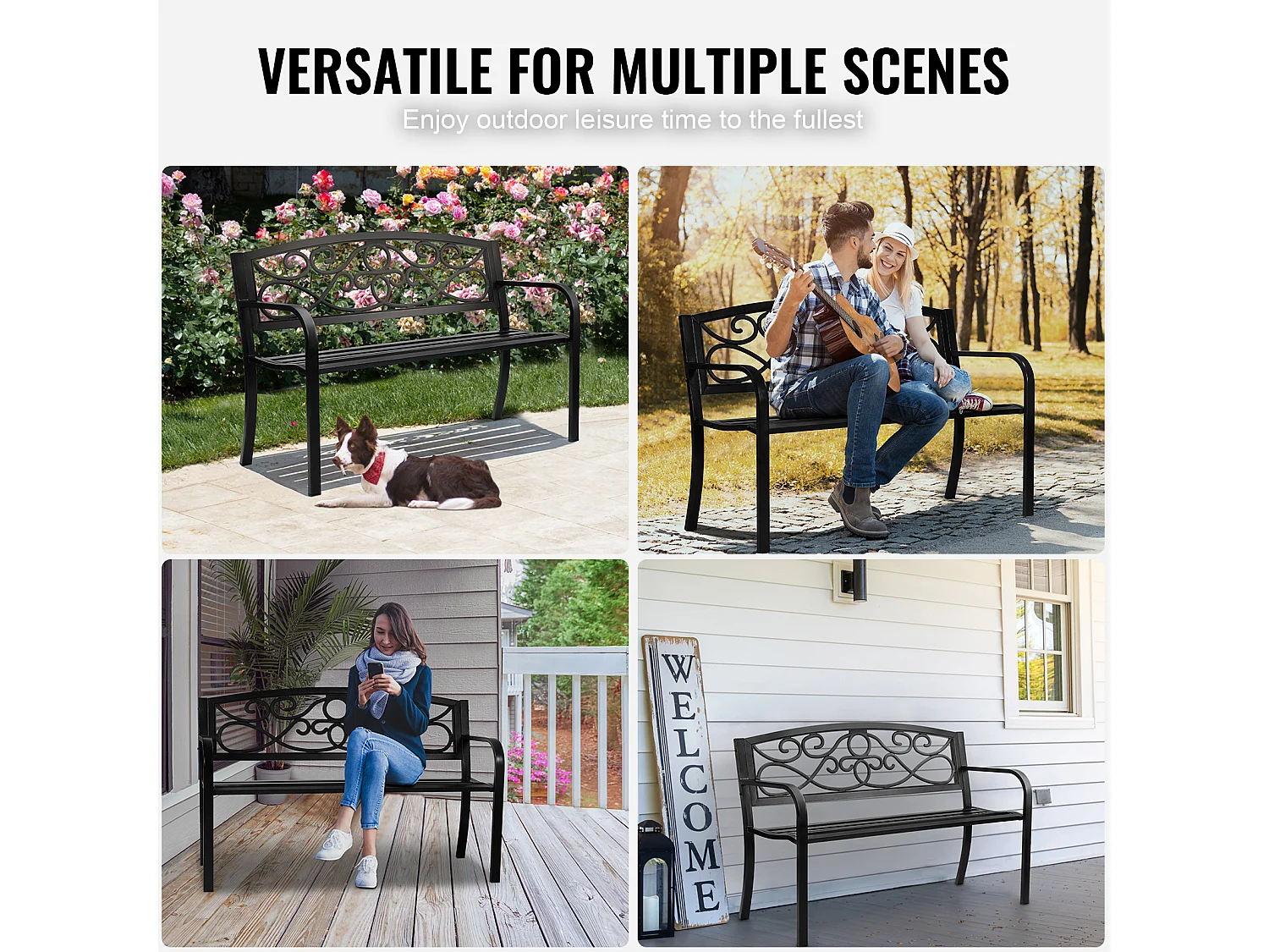 Banc d'Extérieur SucceBuy Banc de Jardin en Métal de 127cm, 250 kg pour Patio, Cour, Porche - Gris