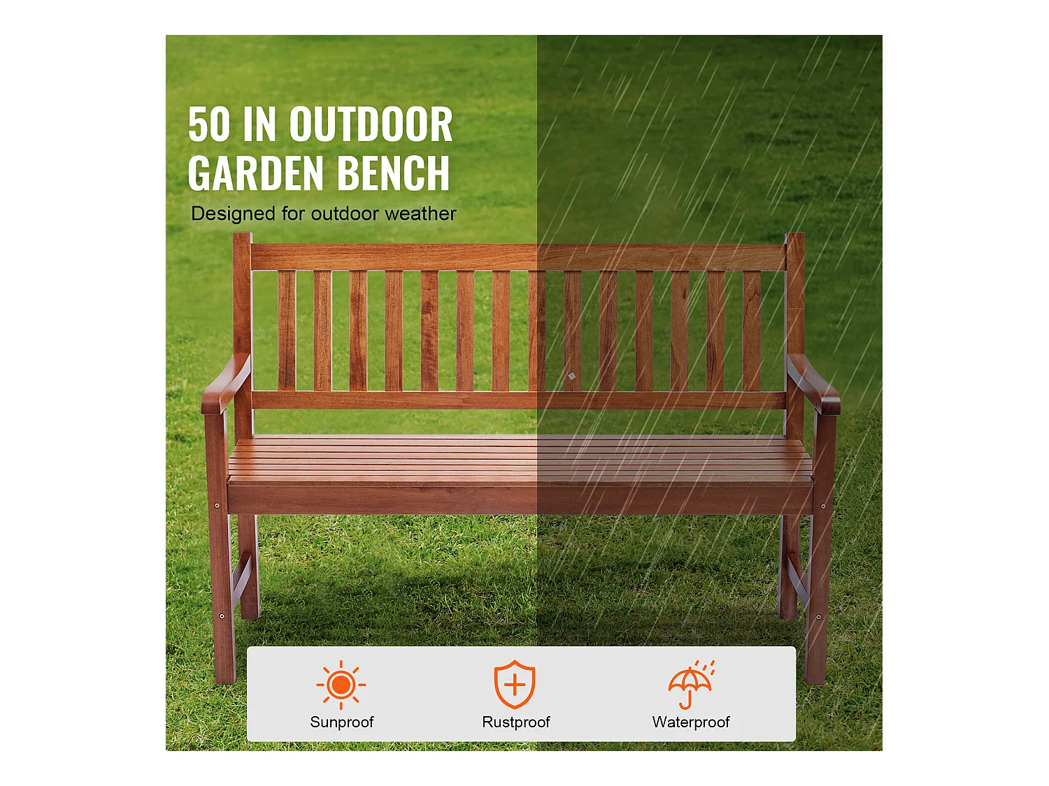 Banc Exterieur Jardin en Bois SucceBuy de 127cm, Capacité de Charge de 363 kg, Sièges d'Extérieur pour la Cour et la Véranda