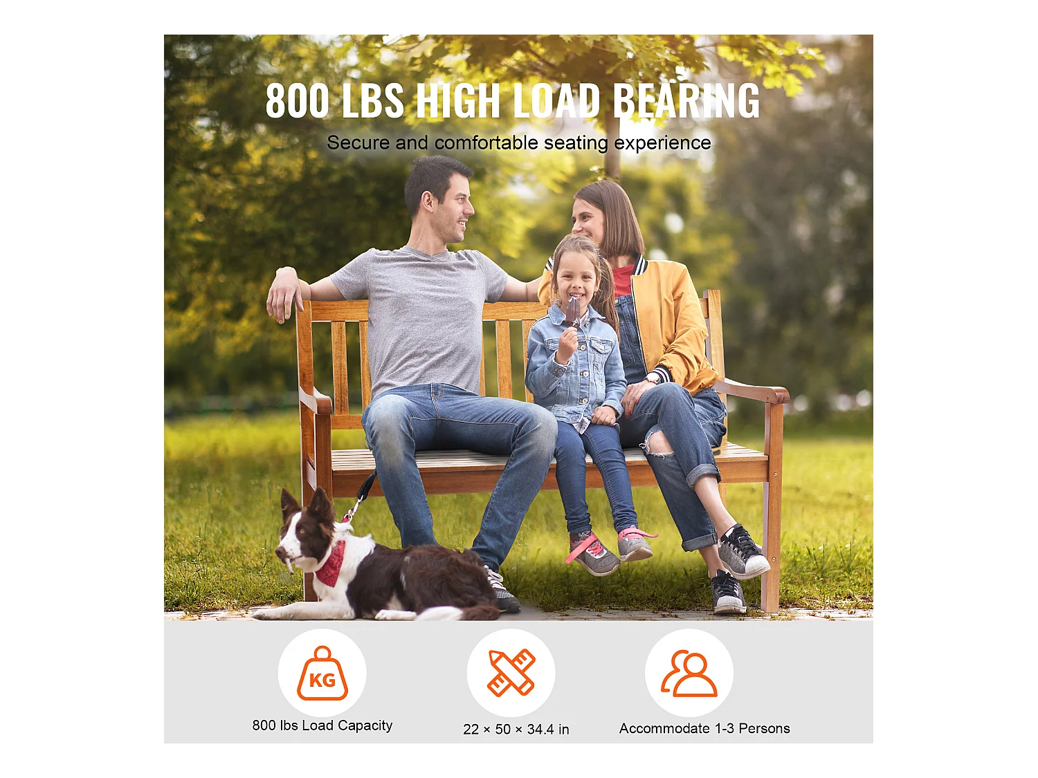 Banc Exterieur Jardin en Bois SucceBuy de 127cm, Capacité de Charge de 363 kg, Sièges d'Extérieur pour la Cour et la Véranda