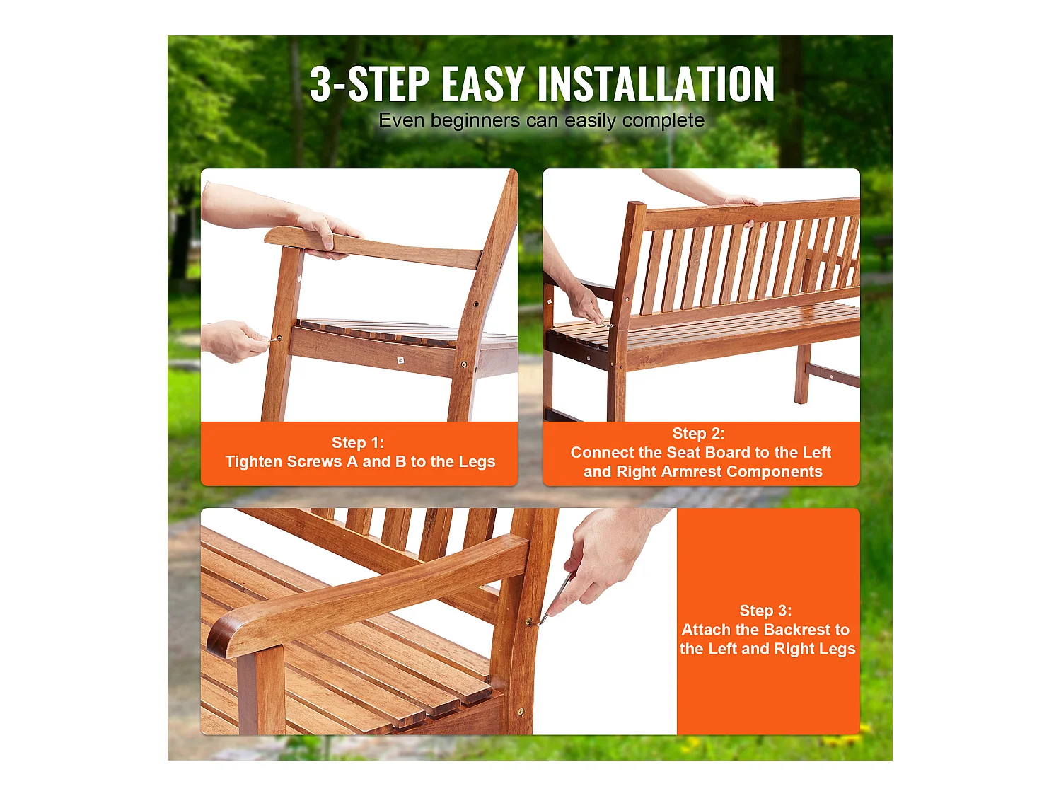 Banc Exterieur Jardin en Bois SucceBuy de 127cm, Capacité de Charge de 363 kg, Sièges d'Extérieur pour la Cour et la Véranda