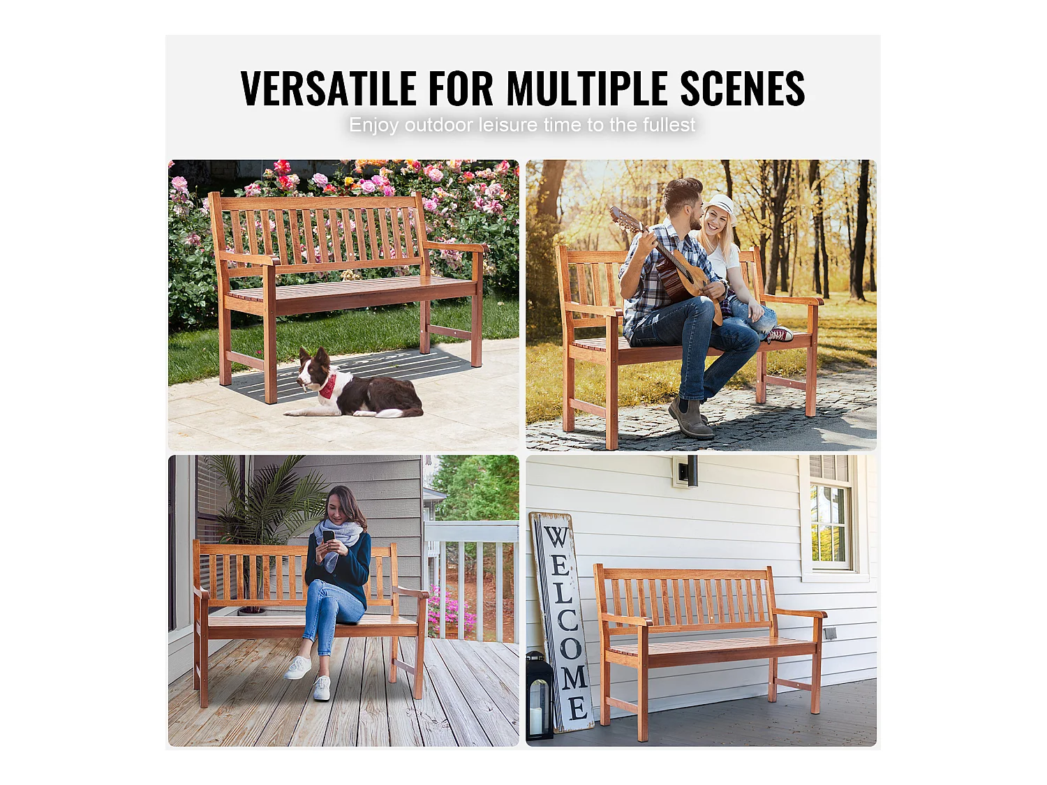 Banc Exterieur Jardin en Bois SucceBuy de 127cm, Capacité de Charge de 363 kg, Sièges d'Extérieur pour la Cour et la Véranda