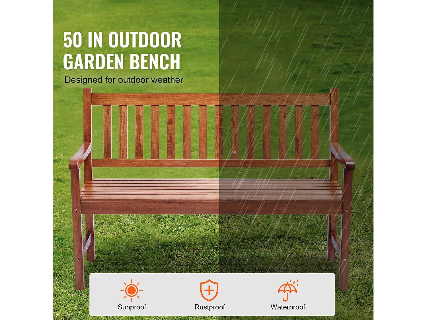 Banc Exterieur Jardin en Bois SucceBuy de 127cm, Capacité de Charge de 363 kg, Sièges d'Extérieur pour la Cour et la Véranda