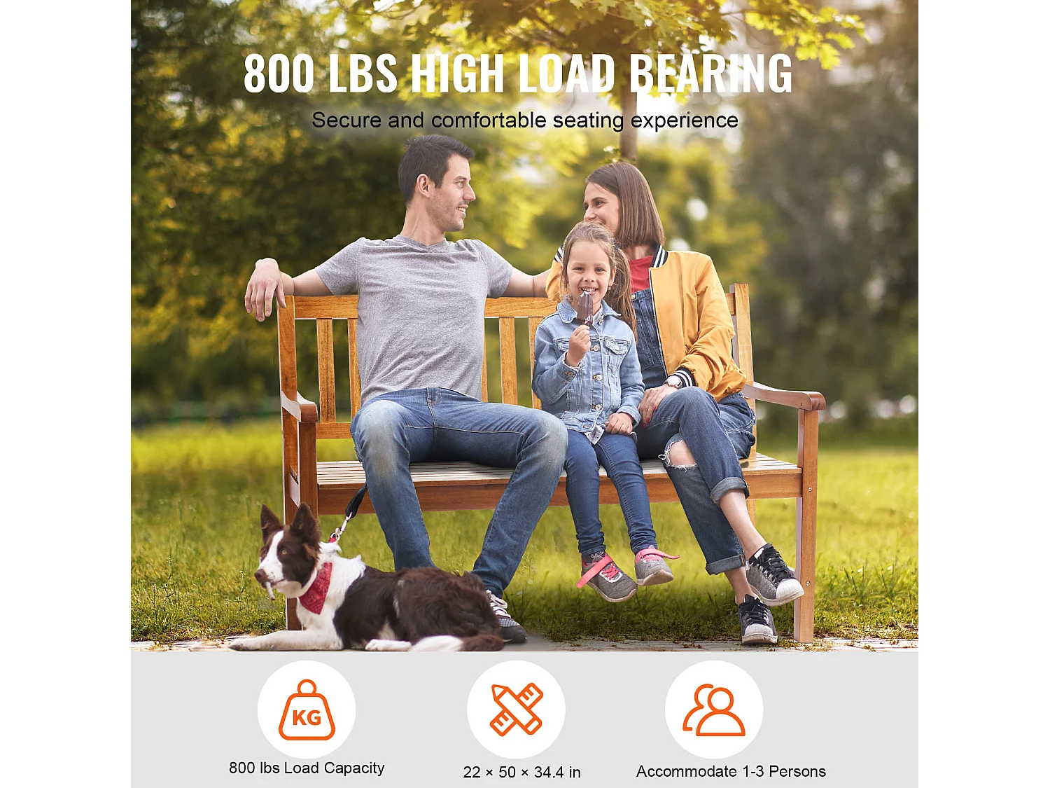 Banc Exterieur Jardin en Bois SucceBuy de 127cm, Capacité de Charge de 363 kg, Sièges d'Extérieur pour la Cour et la Véranda