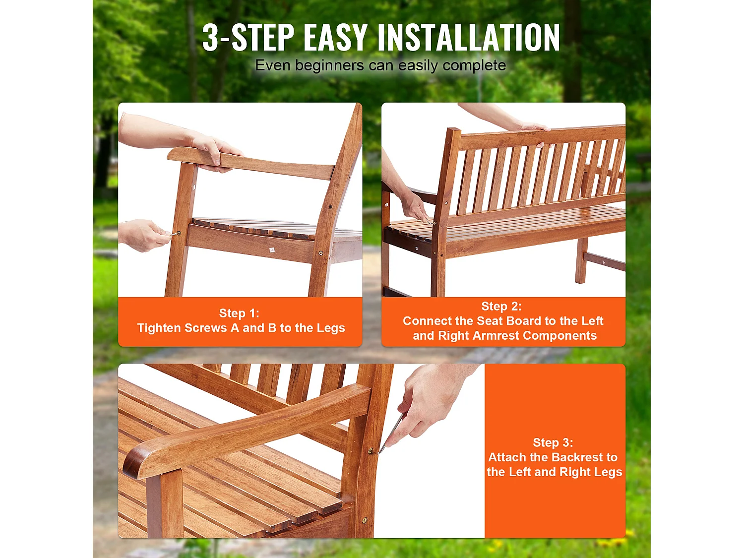 Banc Exterieur Jardin en Bois SucceBuy de 127cm, Capacité de Charge de 363 kg, Sièges d'Extérieur pour la Cour et la Véranda