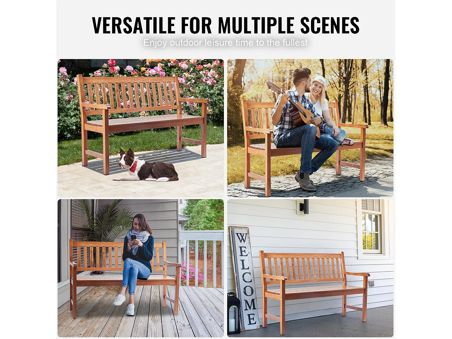 Banc Exterieur Jardin en Bois SucceBuy de 127cm, Capacité de Charge de 363 kg, Sièges d'Extérieur pour la Cour et la Véranda