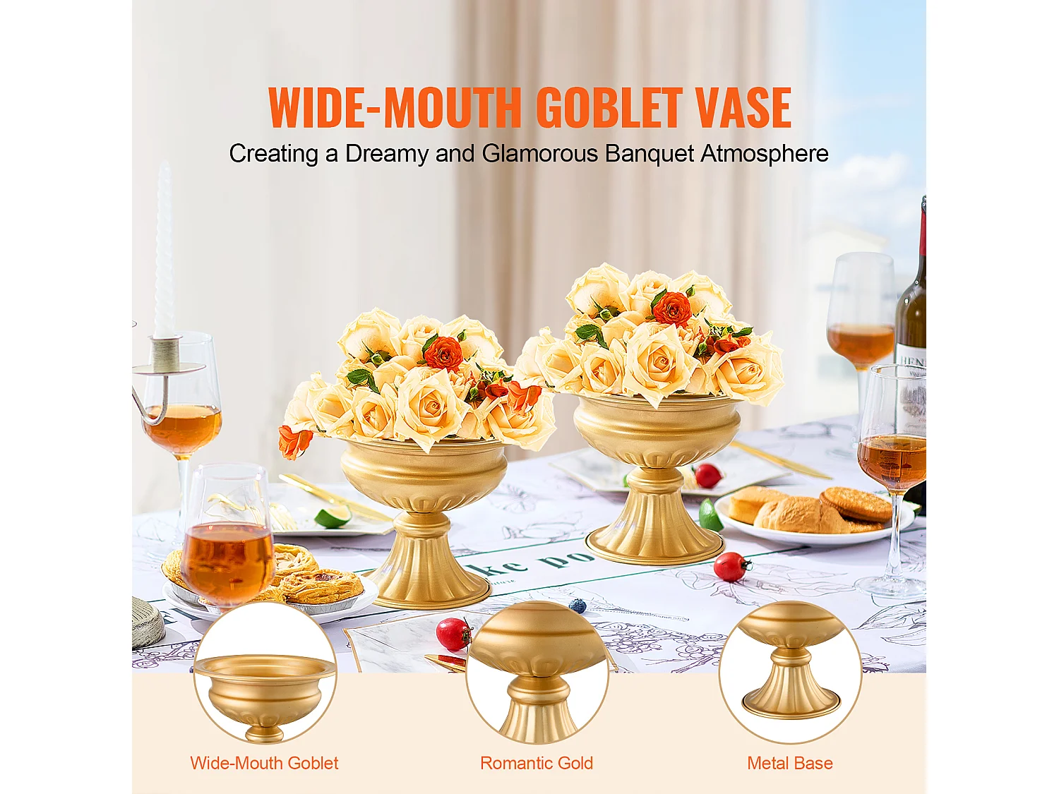 Vase SucceBuy Set von 10 Vasen von 16 Cm, Metall-Tischmitte, Goldfarben, Floral, Hochzeitsfeier, Metall/Gold