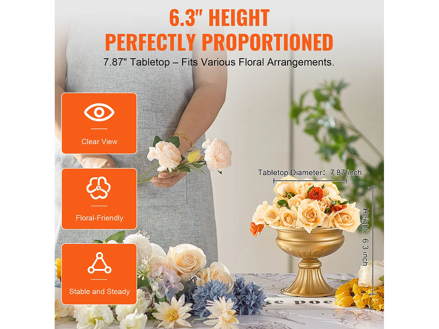 Vase SucceBuy Set von 10 Vasen von 16 Cm, Metall-Tischmitte, Goldfarben, Floral, Hochzeitsfeier, Metall/Gold