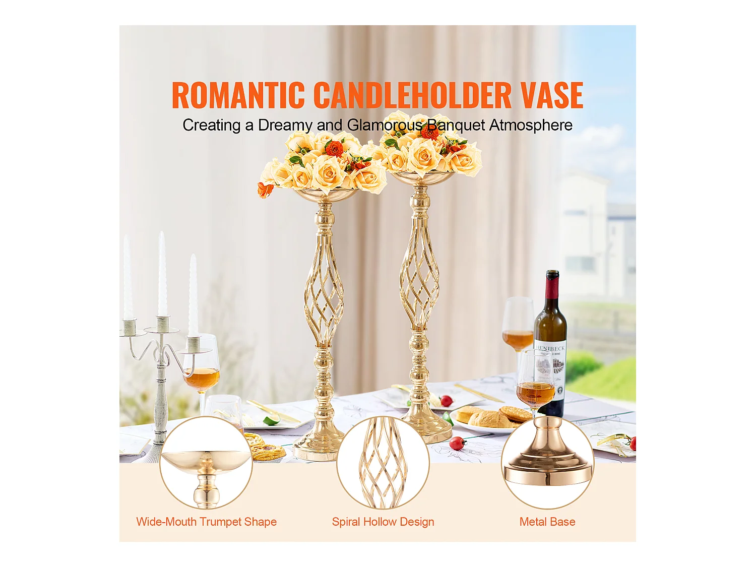 Vase Succebuy Lot de 20 Vases à Fleurs en Métal Doré pour Table de Mariage 58 Cm