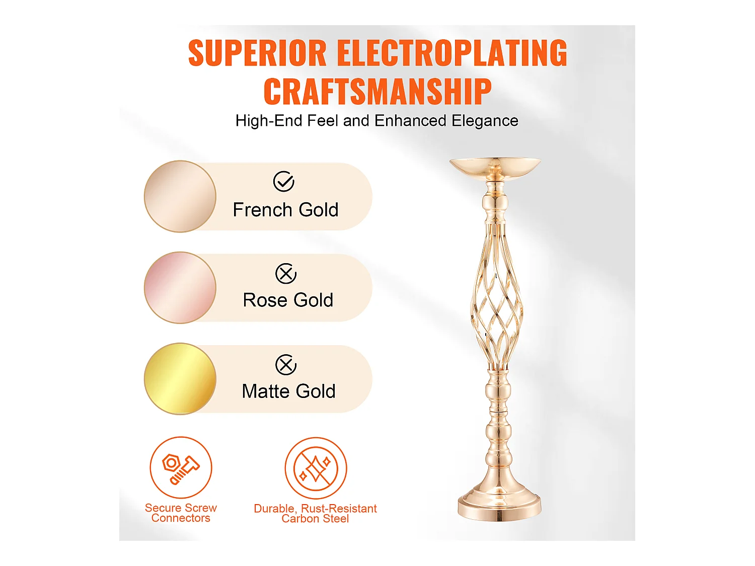 Vase Succebuy Lot de 20 Vases à Fleurs en Métal Doré pour Table de Mariage 58 Cm