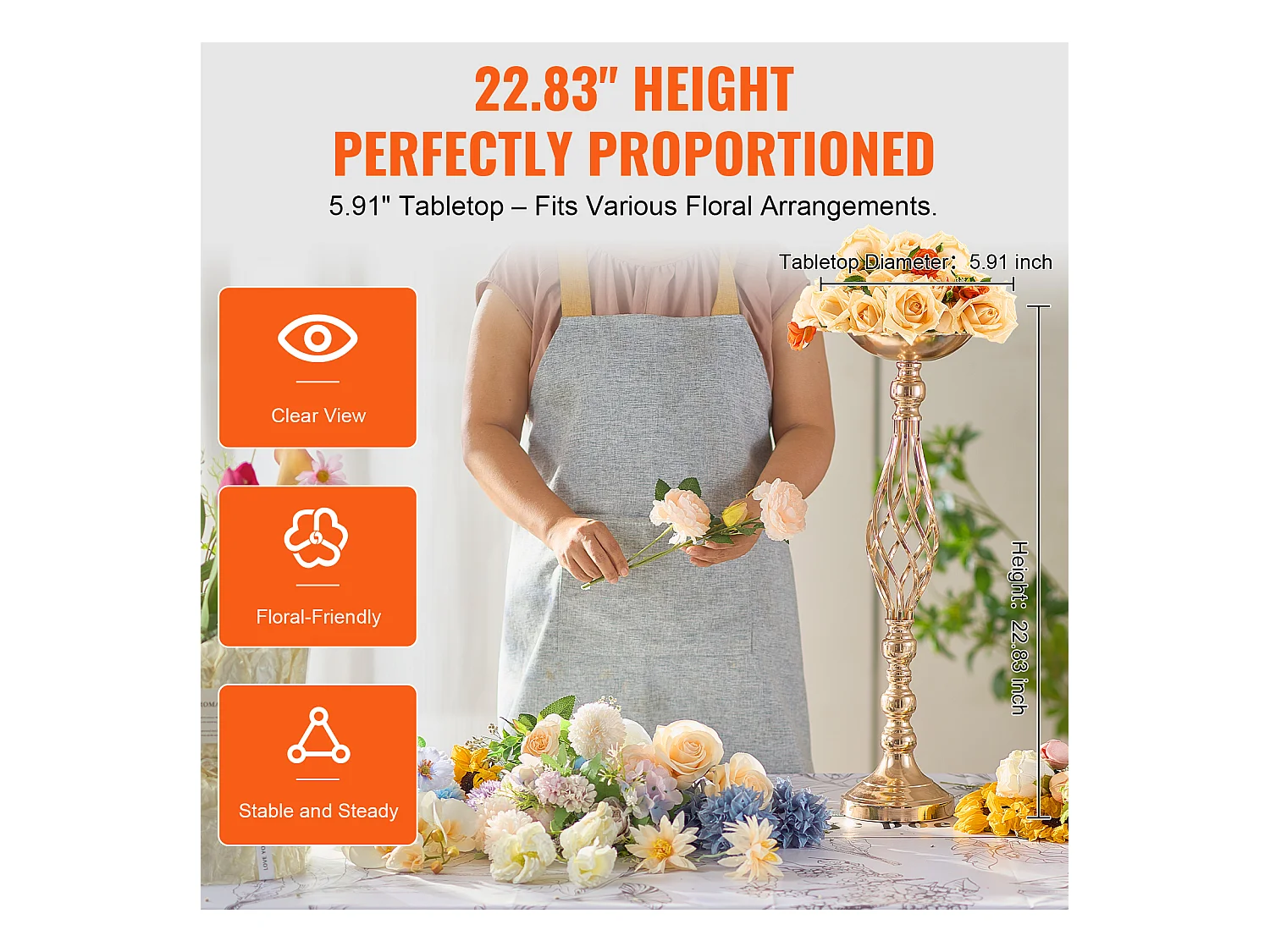 Vase Succebuy Lot de 20 Vases à Fleurs en Métal Doré pour Table de Mariage 58 Cm