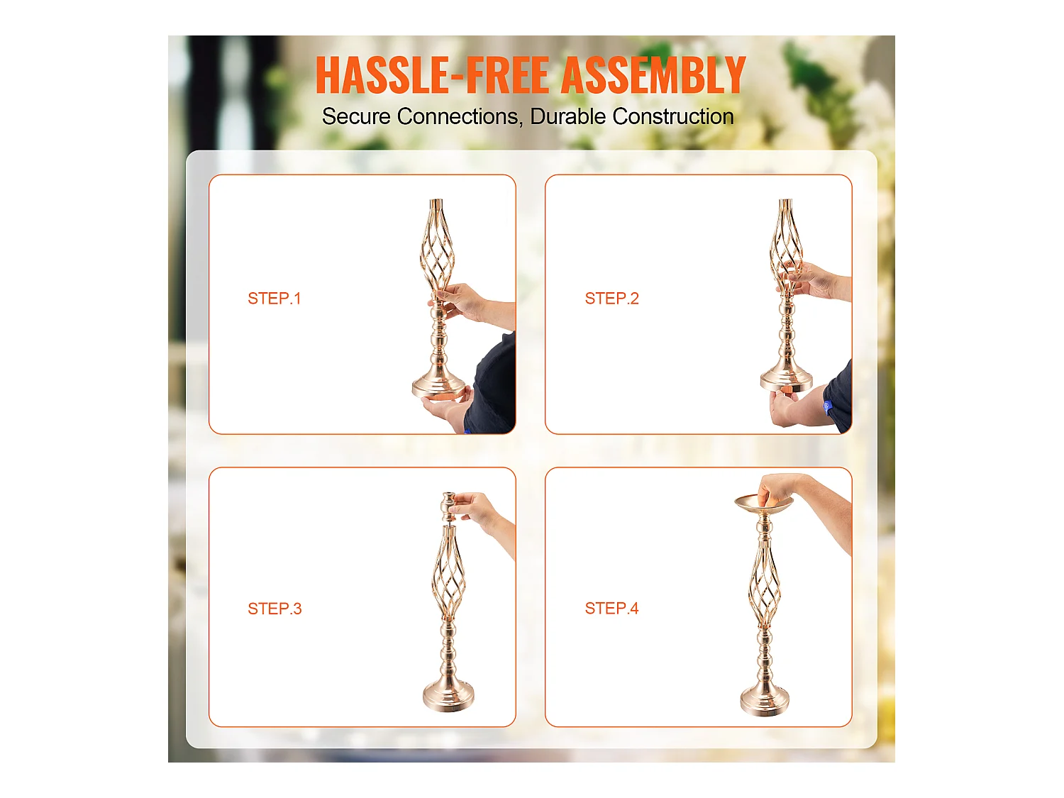 Vase Succebuy Lot de 20 Vases à Fleurs en Métal Doré pour Table de Mariage 58 Cm