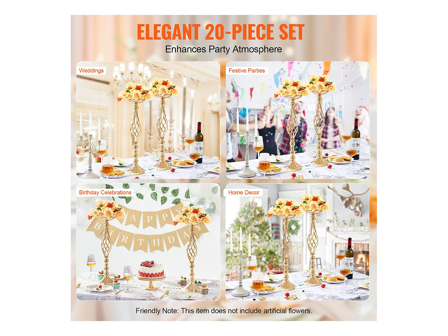 Vase Succebuy Lot de 20 Vases à Fleurs en Métal Doré pour Table de Mariage 58 Cm