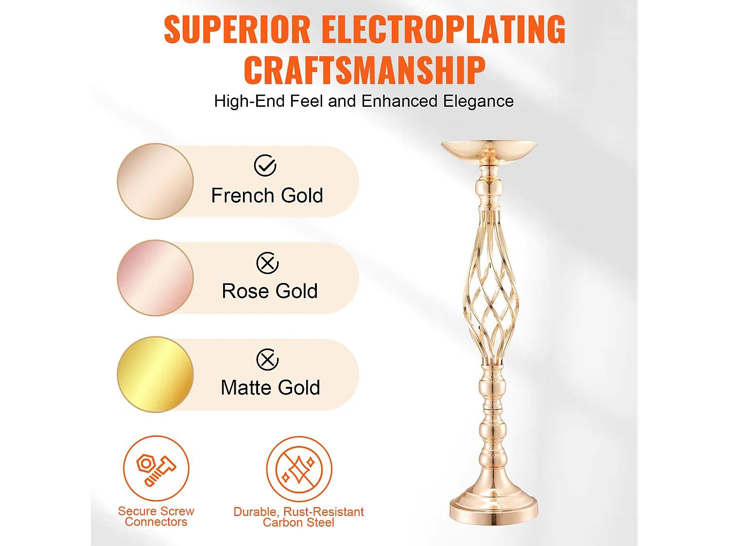 Vase Succebuy Lot de 20 Vases à Fleurs en Métal Doré pour Table de Mariage 58 Cm