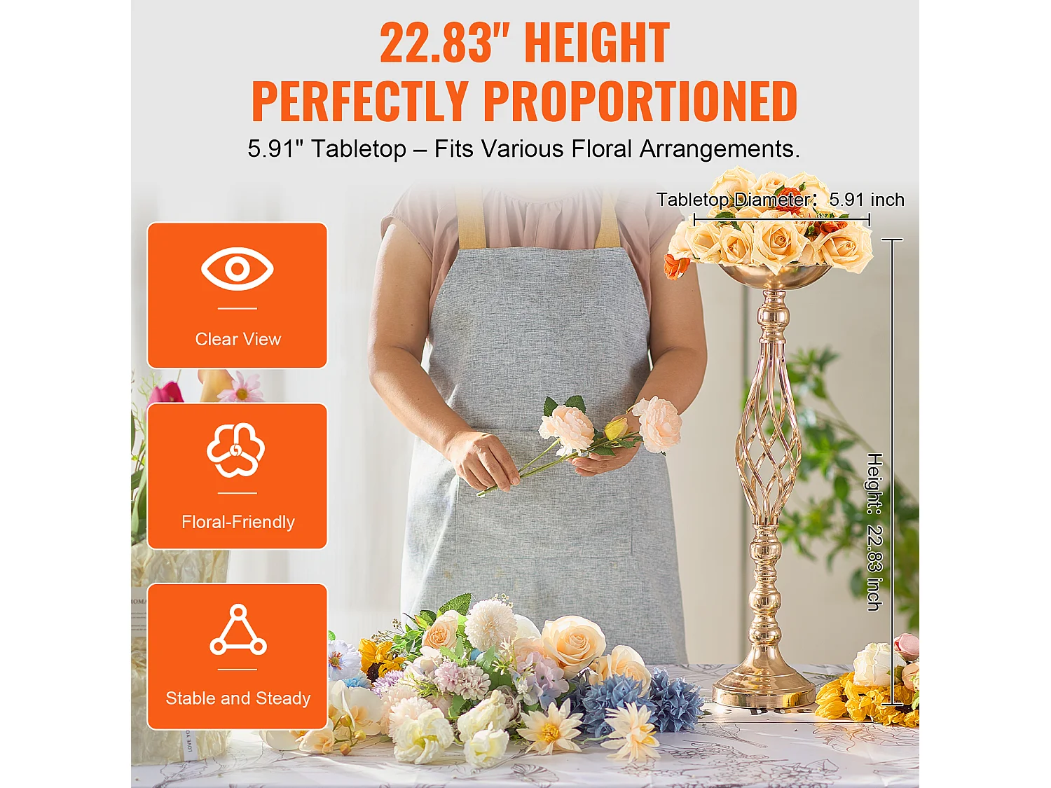 Vase Succebuy Lot de 20 Vases à Fleurs en Métal Doré pour Table de Mariage 58 Cm