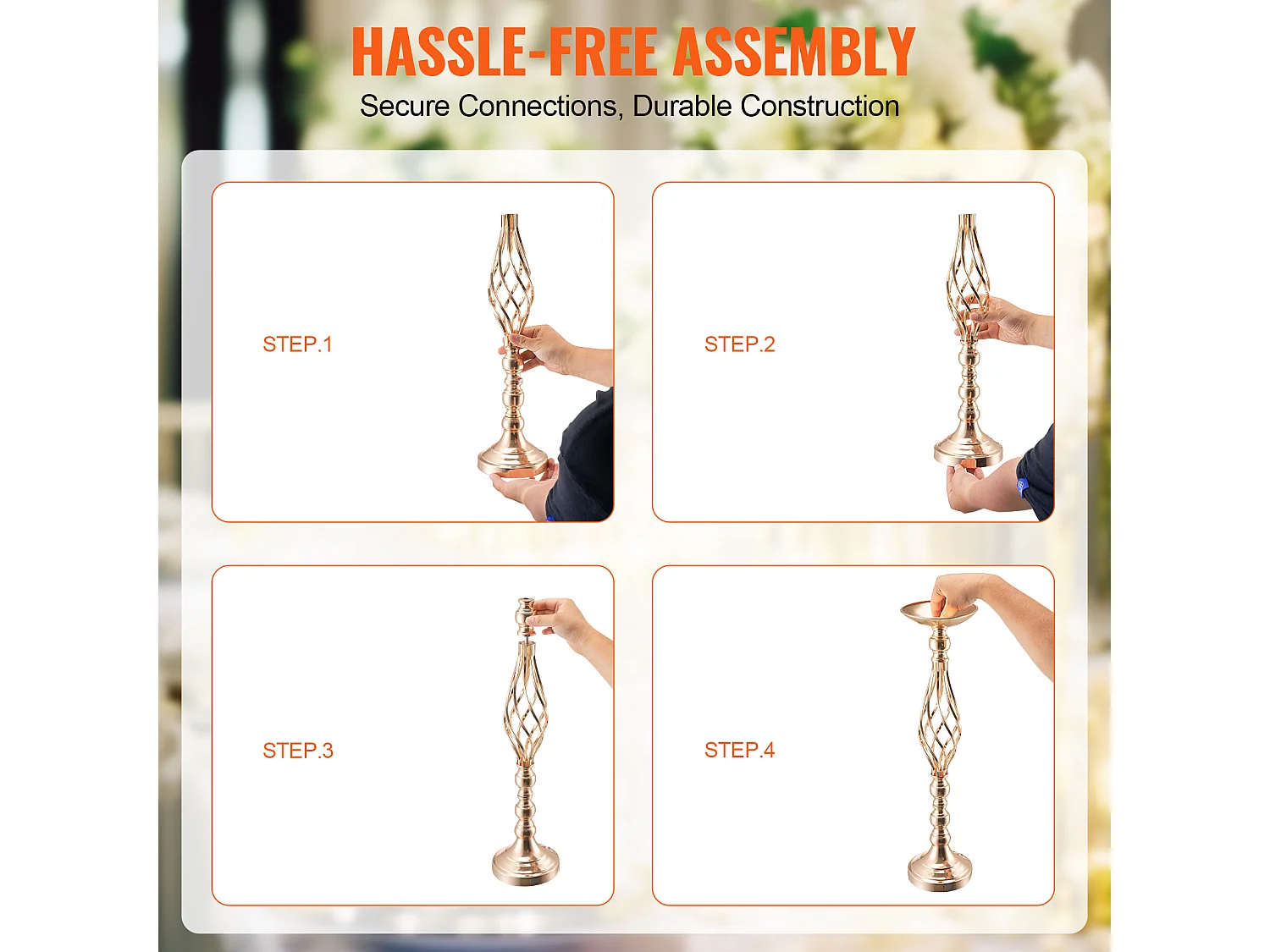 Vase Succebuy Lot de 20 Vases à Fleurs en Métal Doré pour Table de Mariage 58 Cm