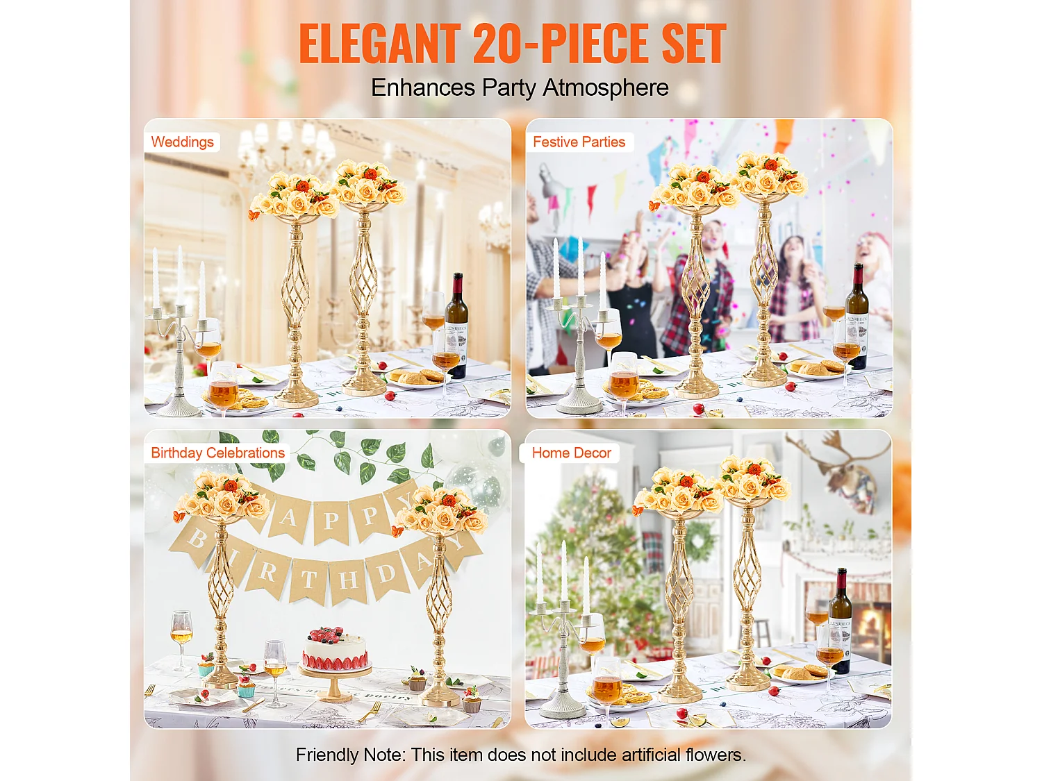 Vase Succebuy Lot de 20 Vases à Fleurs en Métal Doré pour Table de Mariage 58 Cm