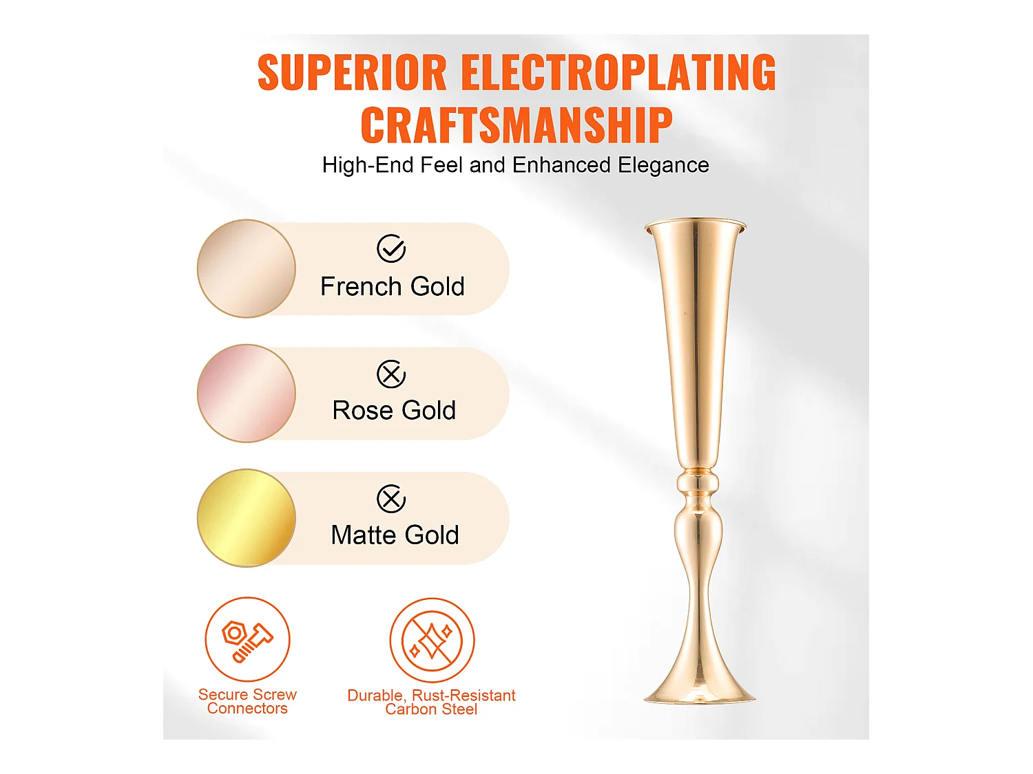 Vaas Succebuy 2PCS 56cm, Metaal-Trompet, Goud, Floral, Feest, Metaal/Goud