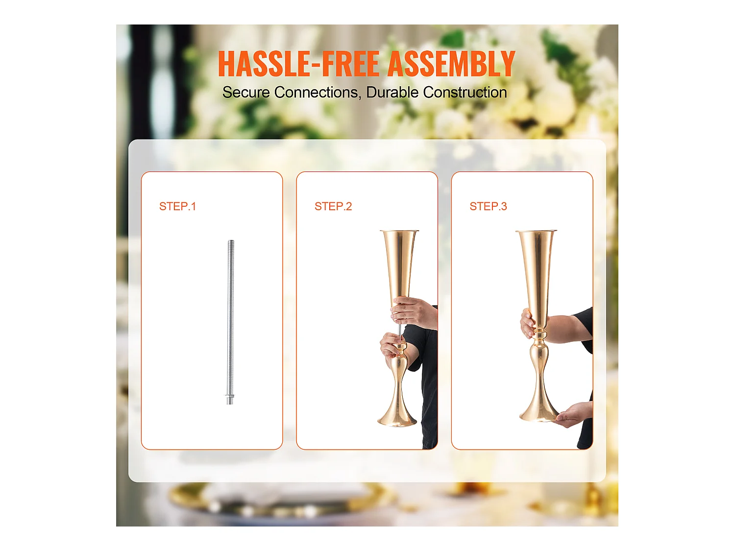 Vaas Succebuy 2PCS 56cm, Metaal-Trompet, Goud, Floral, Feest, Metaal/Goud