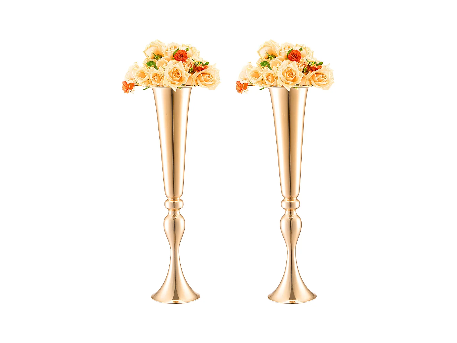 Vaas Succebuy 2PCS 56cm, Metaal-Trompet, Goud, Floral, Feest, Metaal/Goud